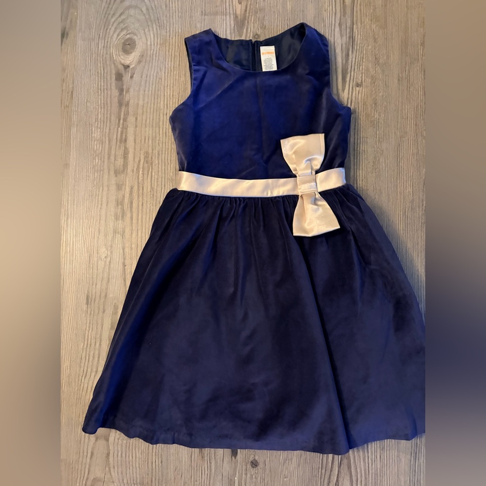 Gymboree Navy Velvet Dress with Ivory Bow